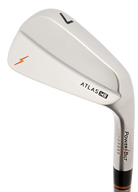 A single white iron golf club head with the text 'ATLAS 5800' and 'POWERBILT' visible.