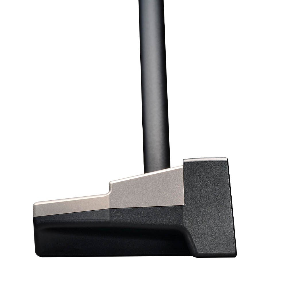 Close-up of BGT Paradox Mallet Putterwith a black shaft on a white background