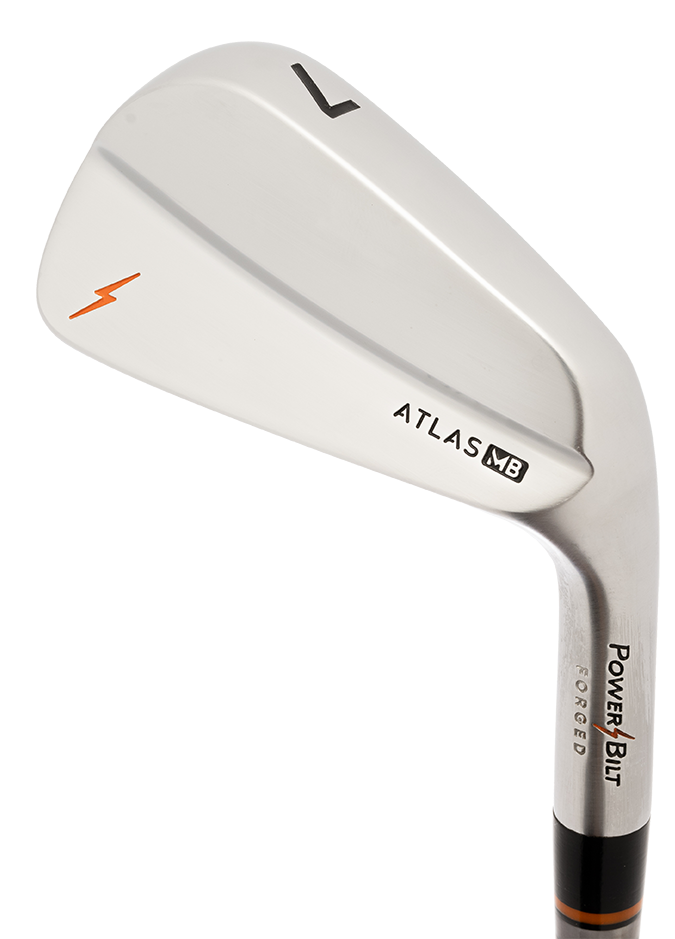 A single white iron golf club head with the text 'ATLAS 5800' and 'POWERBILT' visible.